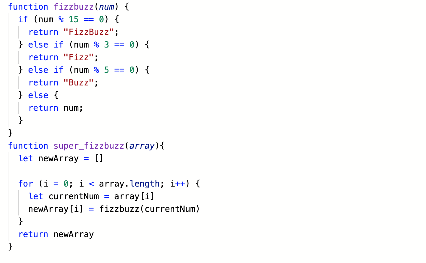 A snip of code showing fizzbuzz